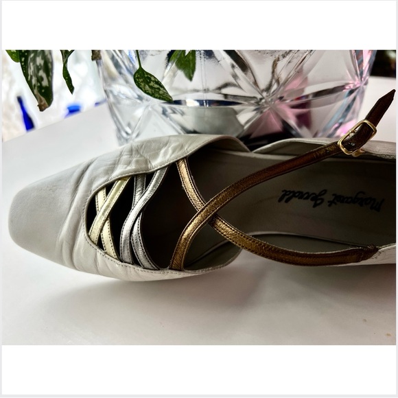 Margaret Jerrold 8.5 / Bone Leather D'Orsay Flats / Mixed Metallic Art Deco - Picture 6 of 16